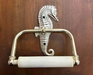 Vintage Seepferdchen Toilettenpapier Rollenhalter 70er Retro Florida Gold Metall Kitsch - Bild 1 von 8