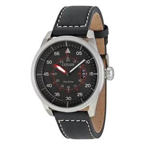 Reloj para hombre Citizen AW1361-01E Avion Eco-Drive esfera negra correa de cuero negro - Imagen 1 de 3