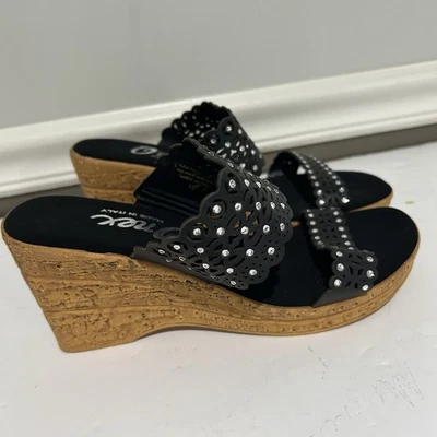 Sandalia de cuero con cuña de corcho Onex para mujer pedrería correas talla 10 tacón usado en excelente estado Foto 1 de 4