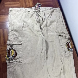 Grateful Dead Gypsy Rose Tan Cargo Pants Steal Your Face Logo (FREE SIZE) - Picture 1 of 7