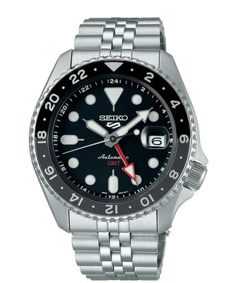 NEW Genuine SEIKO 5 Sports Automatic GMT Silver Black Dial Men's Watch SSK001K1 — 第 1/4 张图片