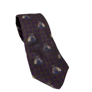 Etro Silk Necktie Horse Equestrian Brown Tan Paisley Boho Luxury Designer Tie - Foto 1 di 7