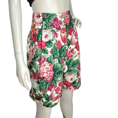 Pantalones Cortos Largos Hasta la Rodilla Vintage Años 80 Cintura Alta Coloridos Florales Foto 1 de 4