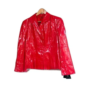 PAMELA McCOY glänzende knallrote Jacke Vinyl Kunstleder PVC Gr. Y2K M Neu mit Etikett - Bild 1 von 13