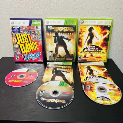 XBOX 360 MICROSOFT LOT 3 Just Dance Disney, Dance Dance Revolution, Rapstar - Image 1 of 4