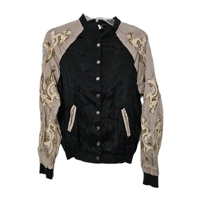 TOPSHOP Chinoiserie Dragon 刺绣轰炸机夹克女式 US 2 ASO Zoe Benson — 第 1/4 张图片