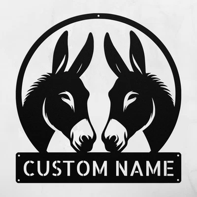 Personalized Two Donkey Metal Wall Art Sign Custom Home Decor Donkey Lover Gifts - Image 1 of 4