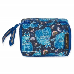 Laurel Burch Indigo Katzen & Schmetterlinge Pillendose 28 Abschnitte SML 4,25x2x3,75" - Bild 1 von 3