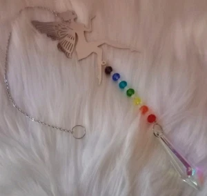 Silver Fairy Iridescent Crystal Prism Colorful Sun Catcher Window Hanging 17" - Picture 1 of 4
