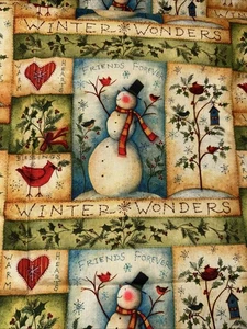 Christmas Fabric Susan Winget Winter Wonder Snowman Stitches CP42614 1 Yard - Picture 1 of 6