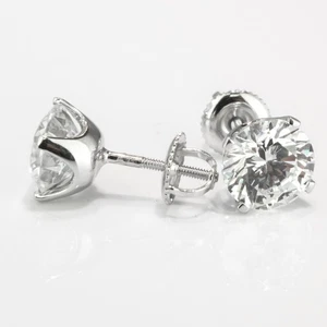 Diamond Stud Earrings 2 1/4 CT Round Cut F-G/SI1 14K White Gold Beauty - Picture 1 of 3