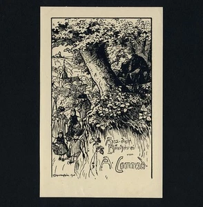 Exlibris Bookplate * OSKAR SCHWINDRAZHEIM * Hessische Trachten Kirche Baum Tree  - Imagen 1 de 1