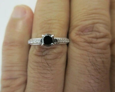 1.03 Carat 14K Gold Diamond Engagement Ring Center=.55 Black Diamond Value=$4950 - Image 1 of 4