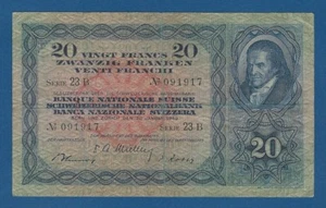 SUIZA // SWITZERLAND -- 20 FRANKEN ( 20.1.1949 ) -- MBC- // VF -- PICK 39q . - Picture 1 of 2