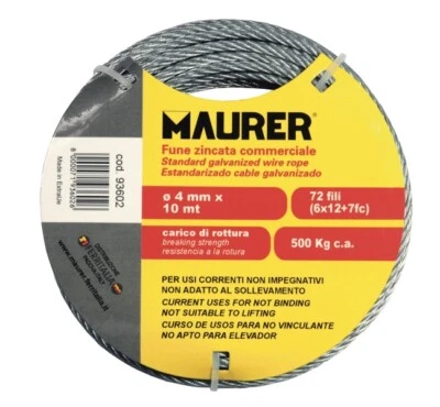 Cavo fune acciaio zincato commerciale Maurer VARIE MISURE - Immagine 1 di 3