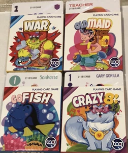 Classic Card Games 4 Pack With War, Old Maid, Go Fish, Crazy 8's; Packs Sealed - Picture 1 of 4