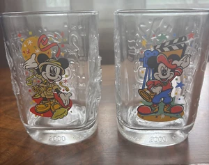 Lot of 2 Walt Disney World 2000 Celebration Square Glass Mickey Mouse McDonald's - Picture 1 of 8
