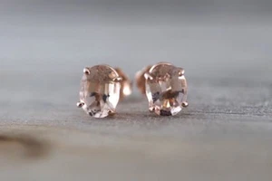 2ct Lab-Created Peach Morganite Push Back Stud Earrings 14k Rose Gold Plated - Picture 1 of 4