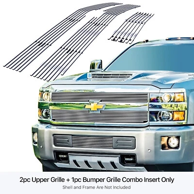 Fits 2015-2018 Chevy Silverado 2500/3500HD Stainless Chrome Billet Grille Combo - Image 1 of 4