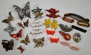 27 Vintage Hair Barrette Clip Butterfly Girls Dog Bird Plastic John Handy Lot - Picture 1 of 15