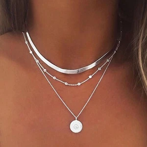 Trendy Silver Women 3- Three Layered Choker Necklace Fashion Jewelry - Party - Picture 1 of 7