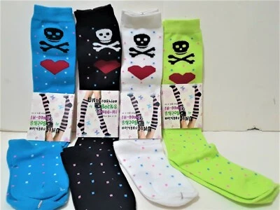 LOTE de 4 pares de calcetines hasta la rodilla gruesos suaves de alta calidad calavera punk corazón gótico  Foto 1 de 4