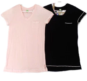 HONEYDEW SLEEP SHIRT 2 PACK LADIES SZ M PINK BLACK VNECK SOFT JERSEY STRETCH NWT - Picture 1 of 11