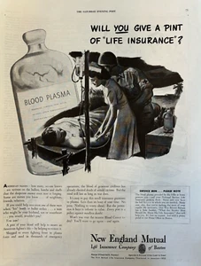 1943 New England Mutual Life Insurance Service Men WW II Boston Plasma Vintage Ad - Bild 1 von 1
