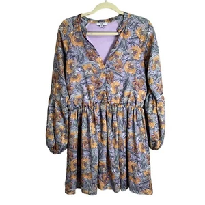 NSR Andra ausgestelltes geblümtes Damen-Minikleid Größe Large Boho Prarie lila orange - Bild 1 von 10