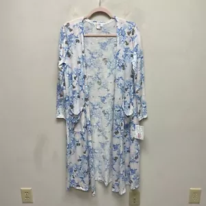 LulaRoe White Blue Floral Long Sleeve Open Front Pocket Sarah Duster Cardigan M - Picture 1 of 8