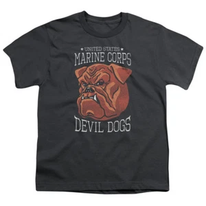 US Marine Corps USMC Devil Dogs Bulldog Charcoal Youth Kids Shirt - Picture 1 of 2