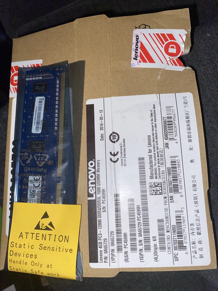 Lenovo RAM UDIMM Desktop 4GB DDR3L 1600MHz PC3L-12800 240-Pin Non-ECC Memory - Image 1 of 2