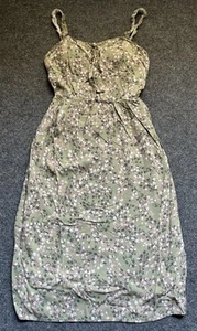 Auw Dress Size Medium Green Forest Flowers Floral Skinny Strap Mid Casual - Picture 1 of 6