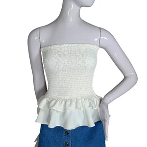 Love Tree Strapless Ruched Tube Top Ruffled at the Waist Size Medium White - Picture 1 of 7