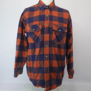 Vintage Duxbak Button-Up Shirt Men's Plaid Flannel Blue Orange XL - Picture 1 of 13
