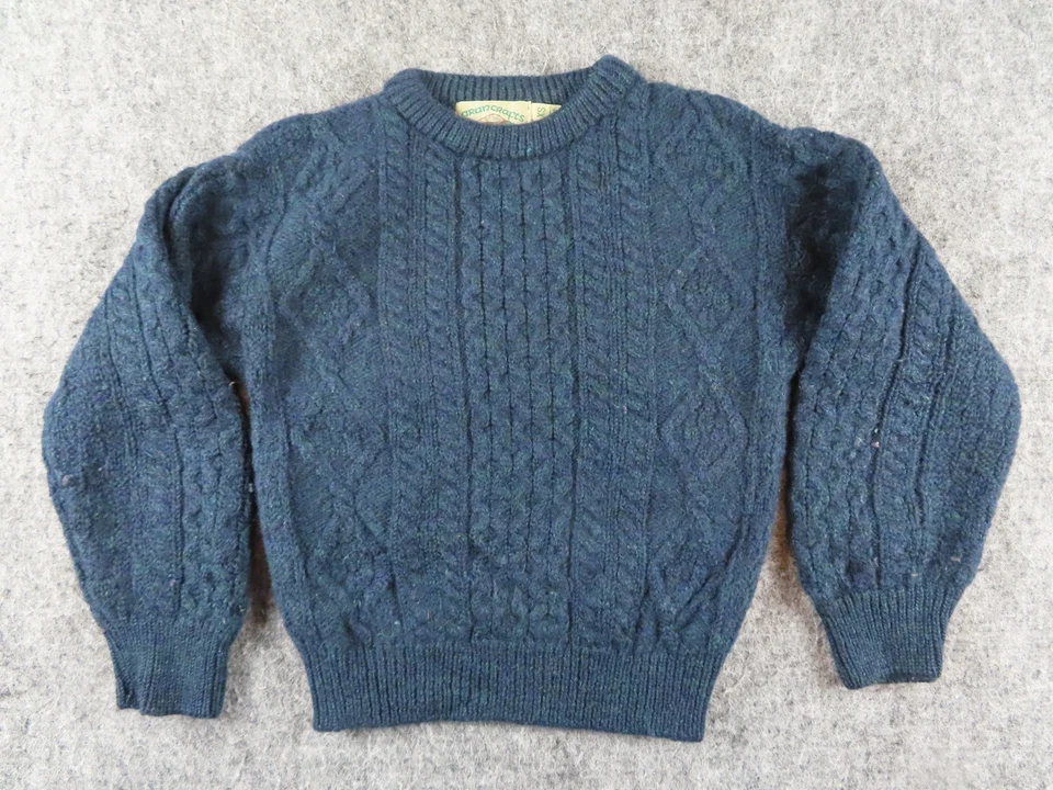 Aran Crafts Sweater Womens XS Blue Cable Knit Fisherman 100% Wool Ireland - Image 1 of 4