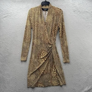 Norma Kamali Animal Print Leopard Surplice Faux Wrap Stretch Jersey Dress Size S - Picture 1 of 13