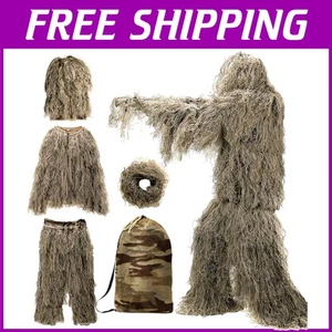 5-in-1 3D Camouflage Ghillie Suit with Jacket & Pants for Ultimate Concealment - Picture 1 of 10