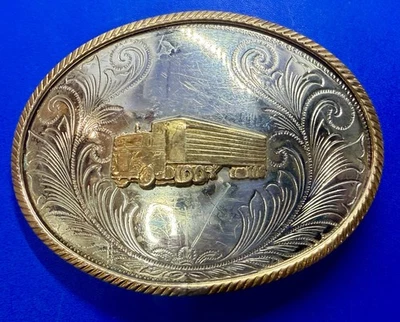 Semirremolque plataforma grande 18 ruedas camionero camión Alemania Occidental hebilla de cinturón plateada Foto 1 de 4