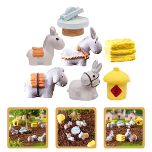 7 Pcs Little Donkey Pulling A Mill Doll Figurine Animal Statue Miniature - Bild 1 von 12