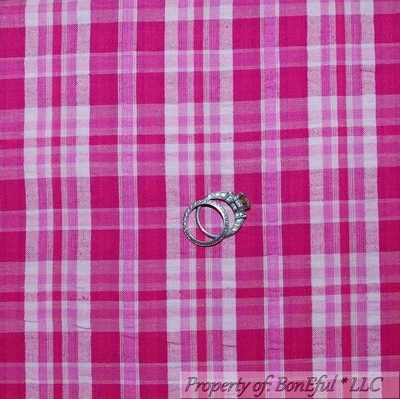 BonEful Fabric Cotton Woven Pink White Girl Plaid Seersucker Stripe LAST SCRAP - Image 1 of 4