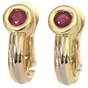 Cartier Vintage Round Ruby 18k Gold Multi Tone Hoop Earrings With Box - Picture 1 of 11