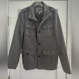 21Men Los Angeles Wool Blend Gray Coat Medium Pea Military Pockets Zipper Snap - Picture 1 of 10