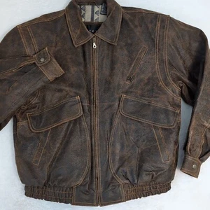 Vintage 80s 90s Context Leather Jacket Size L Full Zip Brown EUC - Picture 1 of 12