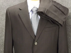 Jos A Bank Suit 40R Black Gold Stripe 34x29.5 Pleated Pants 100% Wool 3 Button - Picture 1 of 13