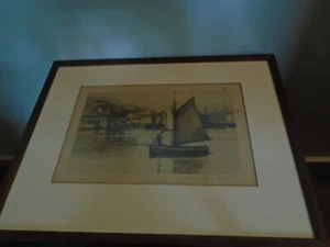 A Antique Etching Signed by Artist of a Boat Coming in to a Harbour . - Picture 1 of 11