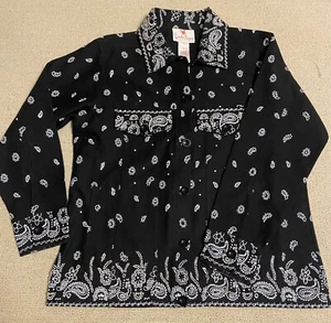 Quacker Factory Medium M Denim Jacket Black Bandanna Crystal Cabincore Bling - Picture 1 of 13