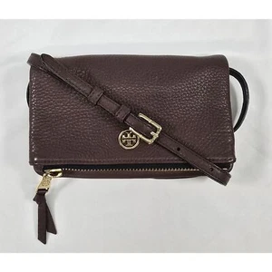 Tory Burch Robinson Pebbled Mini Fold Over Crossbody Purse Bag in Brown - Picture 1 of 12