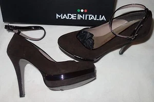 Zapatos de salón de plataforma Made in Italia marrón oscuro de gamuza talla 40 nuevos - Imagen 1 de 4