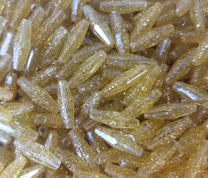 500 pcs Clear Gold Glitter Plastic Elongated Bicone 18mm x 6mm Craft Beads - Picture 1 of 3